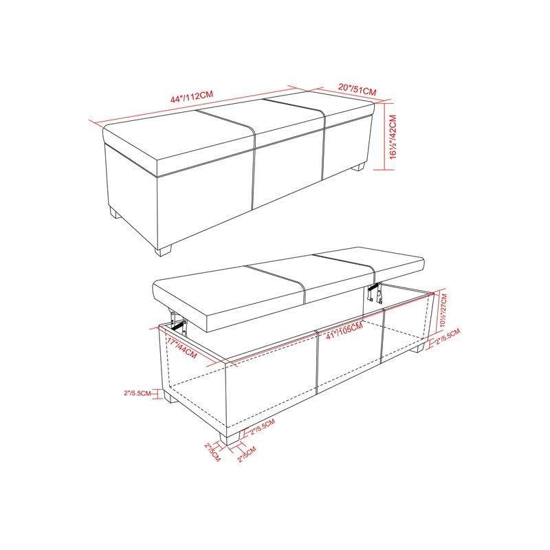 Black Rectangular Lift Top Storage Ottoman D211632