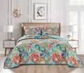 3-Piece Oversize Quilt Set Bright Reversible Bedspread Coverlet Cal King Size Bed Cover C758