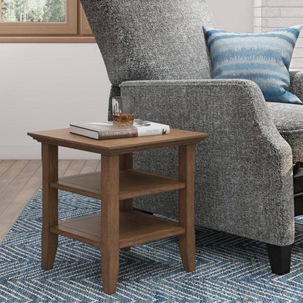 Rustic Square Pine Wood End Table Y83946