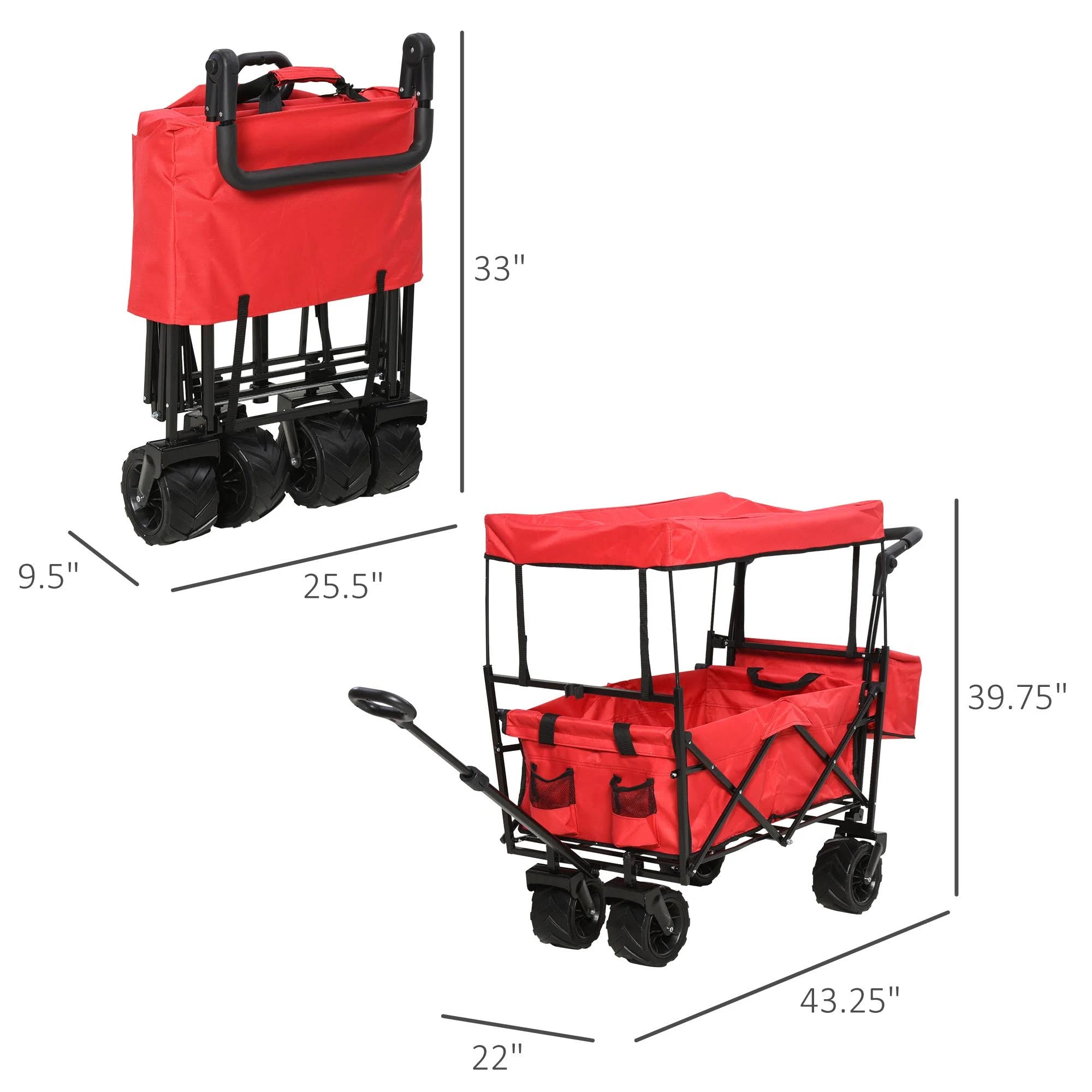 Red Collapsible Utility Beach Wagon Cart with Canopy J495