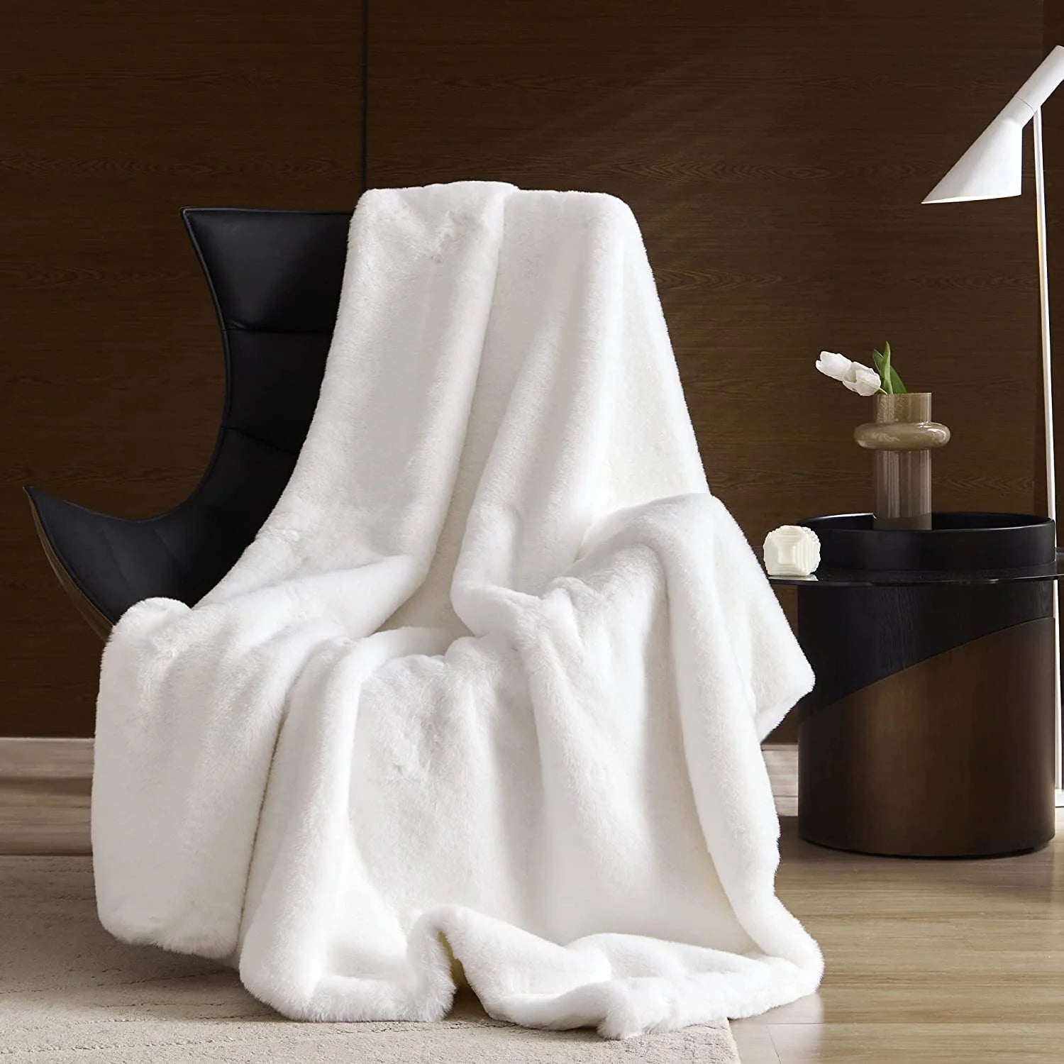 Faux Fur Reversible Throw Blanket 60"x80" White Z792989