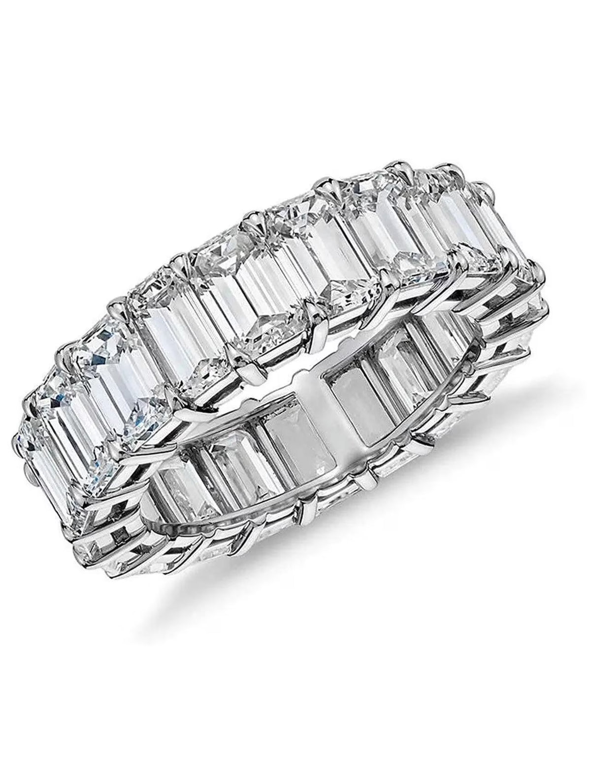 925 Sterling Silver 6MM Emerald Cut Cubic Zirconia Eternity Band H89726