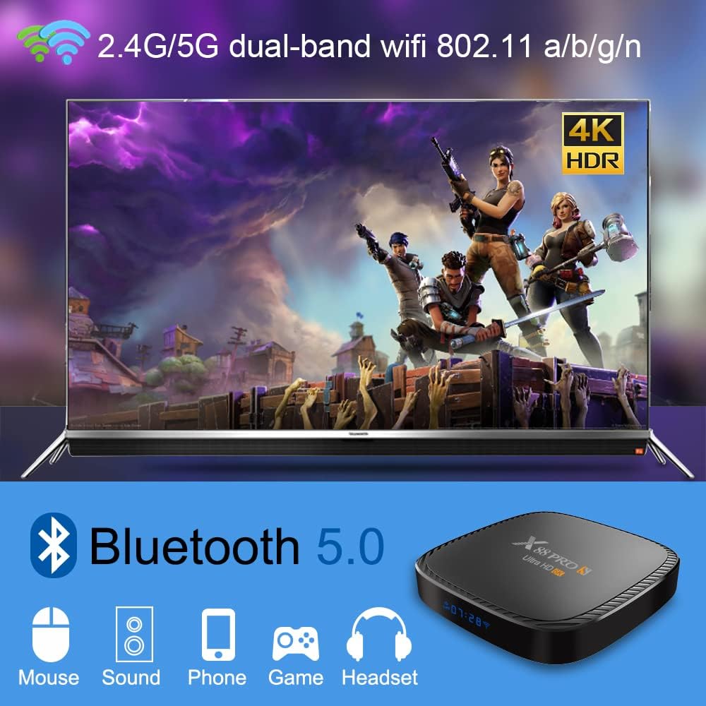 Smart TV Box with Mini Wireless Backlit Keyboard, 4G RAM 64G ROM, USB 3.0, Ultra HD 6K, HDR 10+, Dual Band WiFi, BT4.2, Android 11.0, Pack of 2 C695149