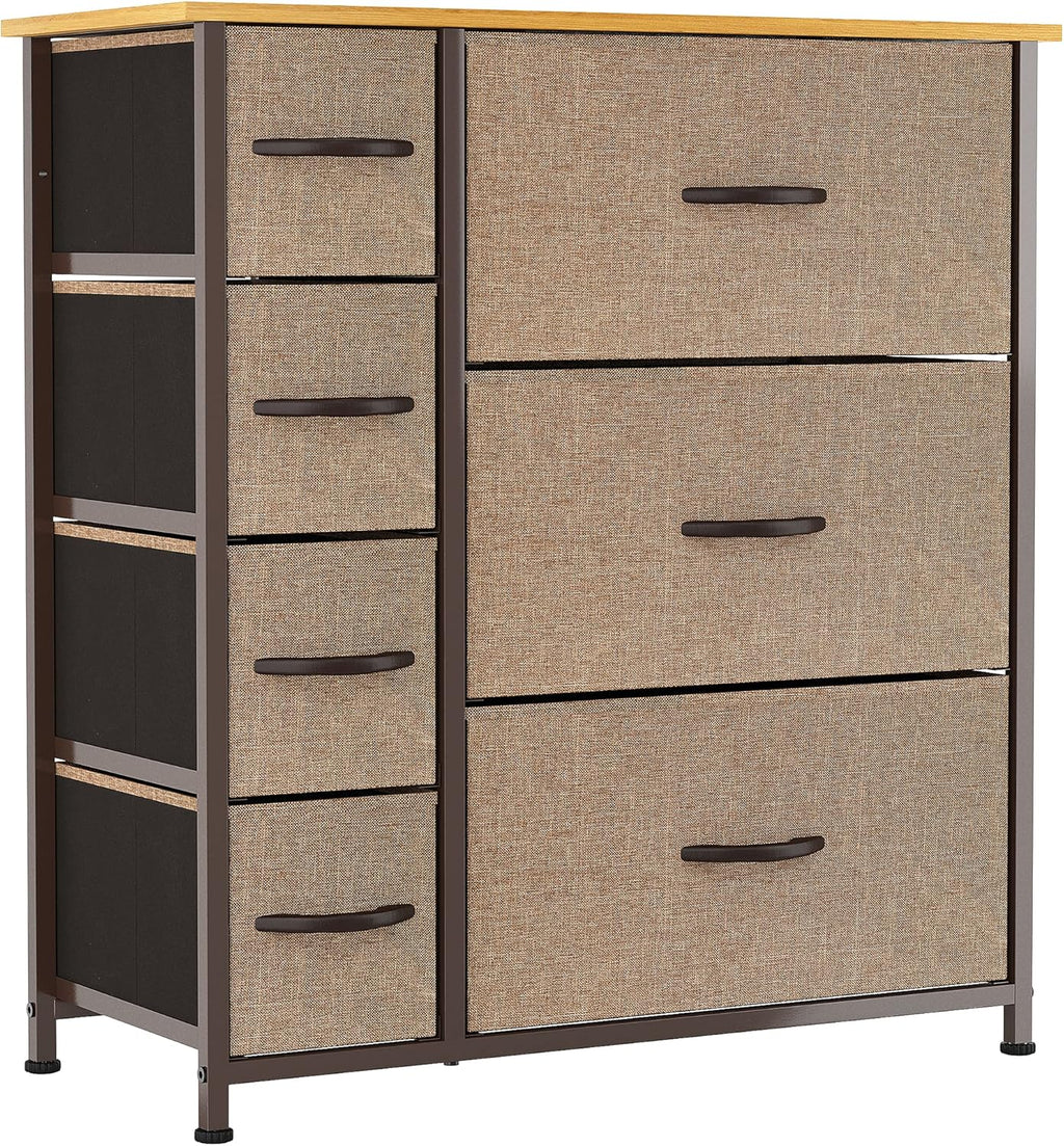 7 Drawers Fabric Dresser with Steel Frame and Wooden Top F241014