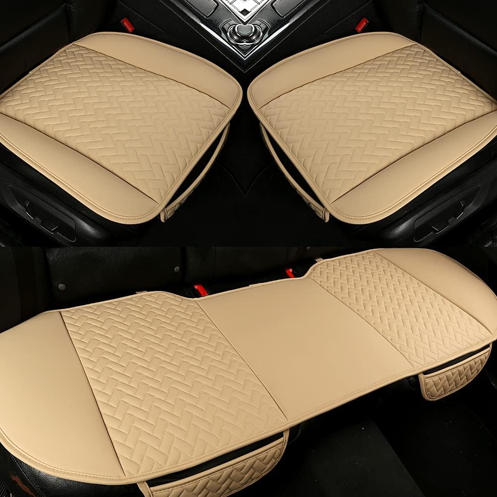 Beige Pu Leather Car Seat Bottom Covers, Pack of 2 C95239