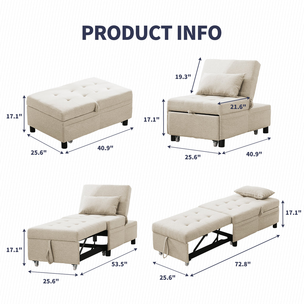 Beige Linen Pull-out Sofa Bed with Steel Frame J7750