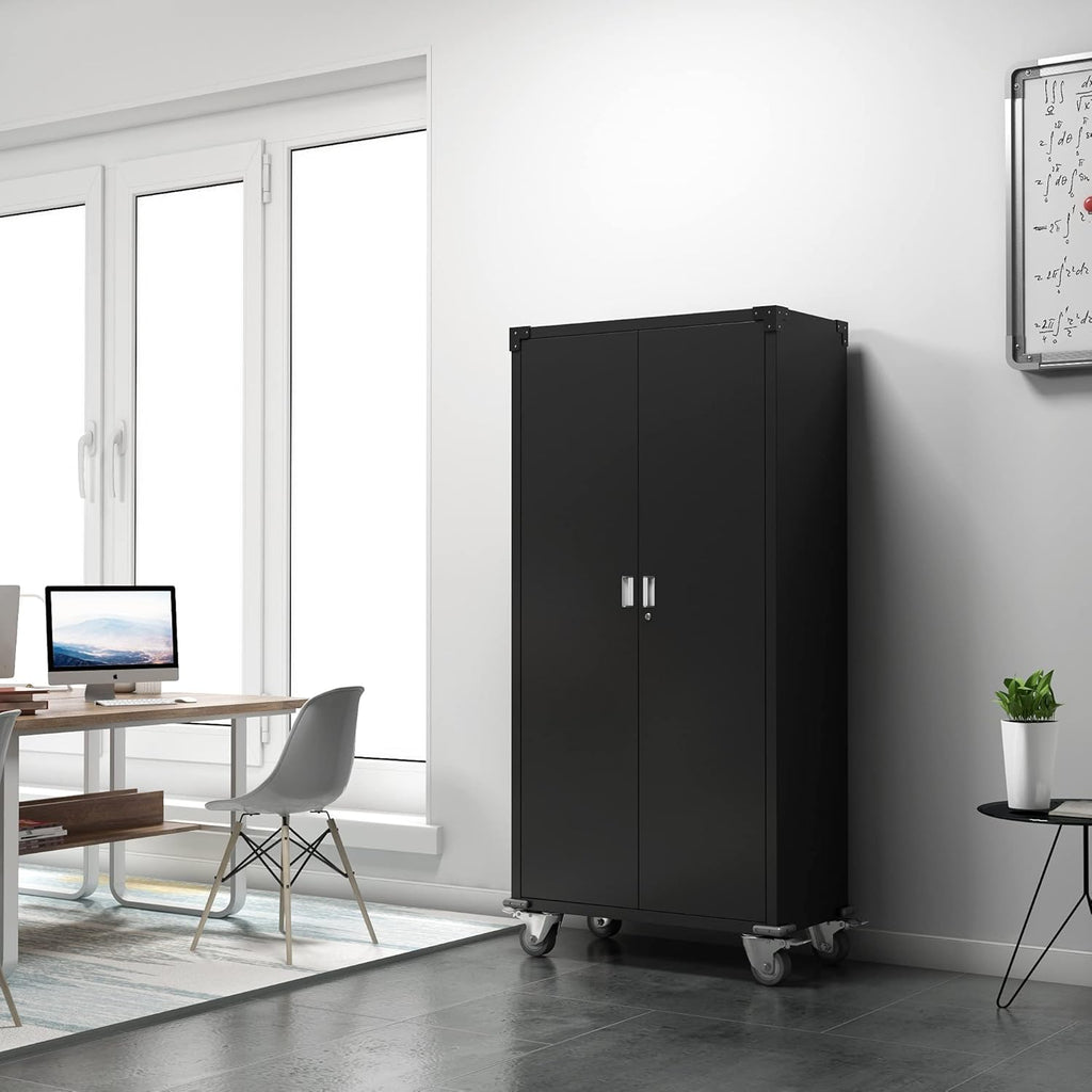 Metal Rolling Storage Cabinet with Wheels, 72'' Utility Storage Files Cabinet with Height Adjustable Shelves, Steel Tall Cabinet V63773