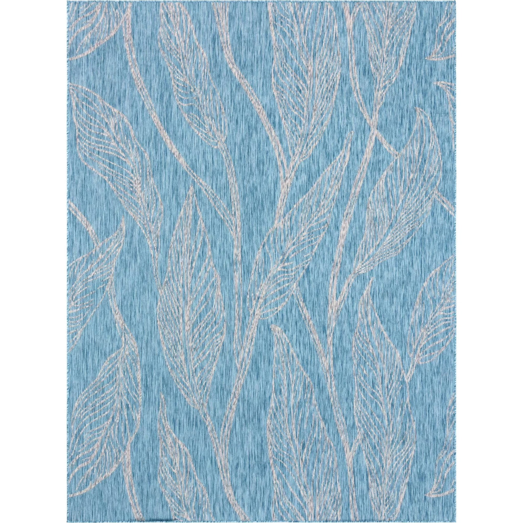 Light Aqua/Ivory 9' x 12' Rectangle Floral Botanical Rug G3808