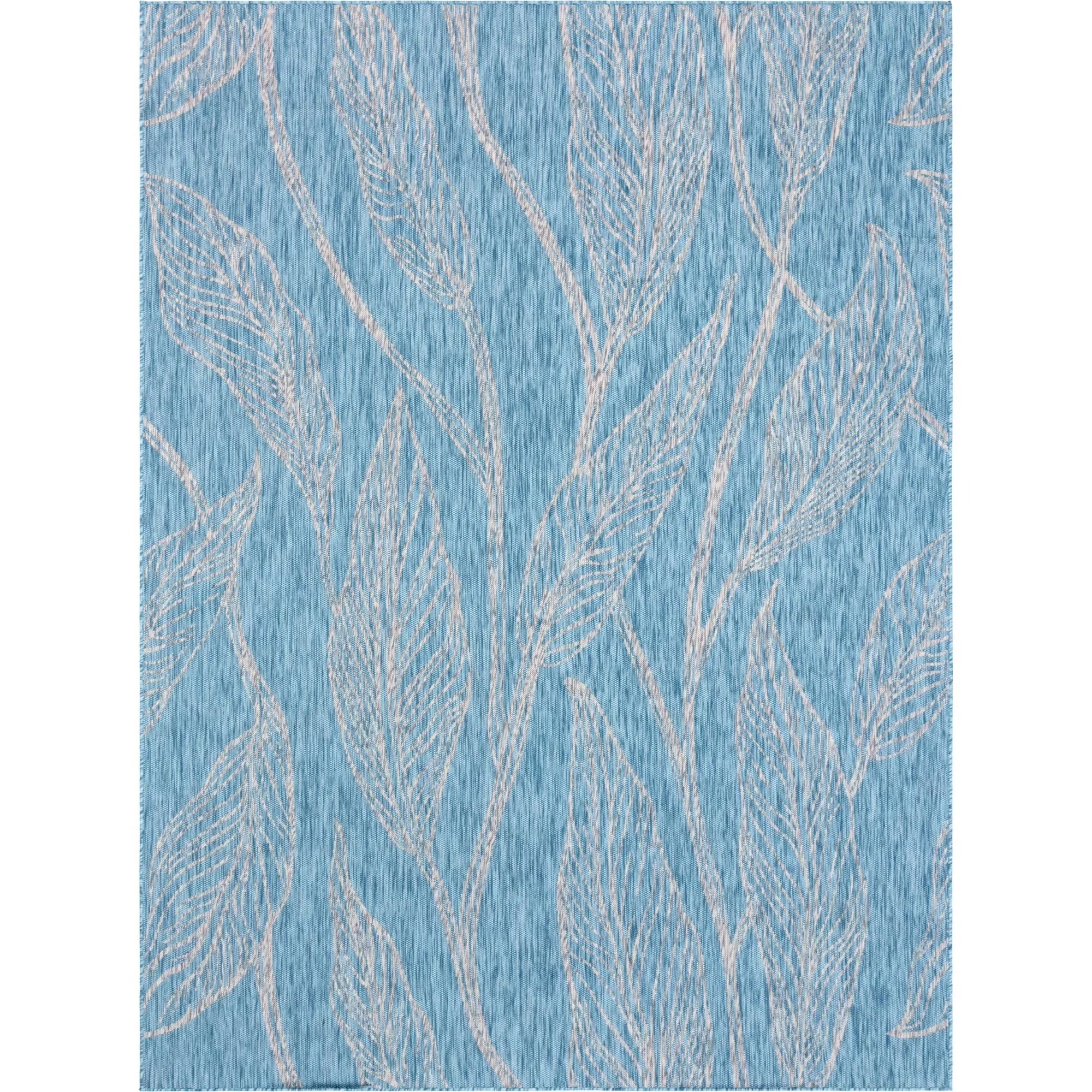 Light Aqua/Ivory 9' x 12' Rectangle Floral Botanical Rug G3808