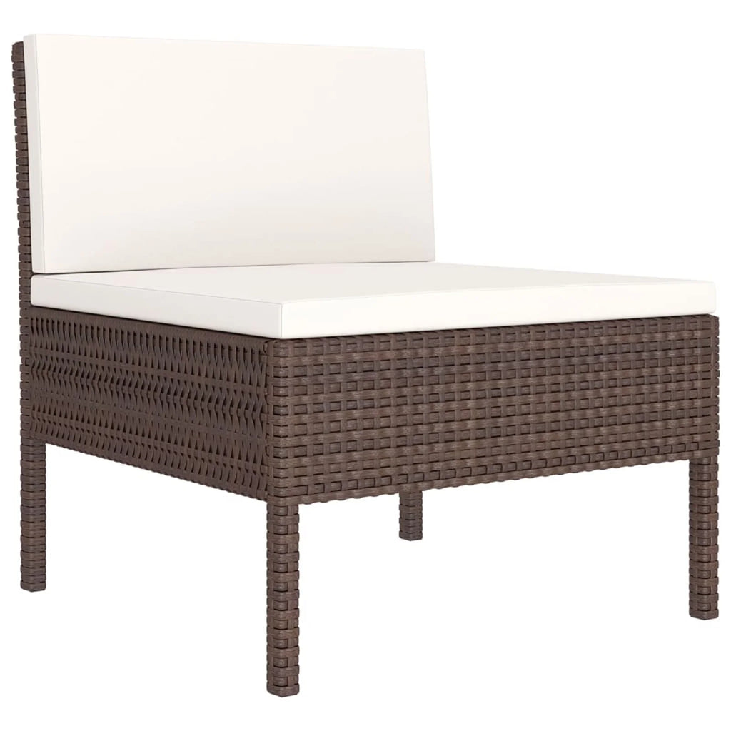 9 Piece Garden Conversation Set with Cushion and Footrest Brown Poly Rattan Sectional Outdoor Furniture Set B737375
