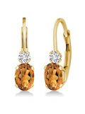 14K Yellow Gold Madeira Citrine and White Diamond Leverback Earrings Z893773