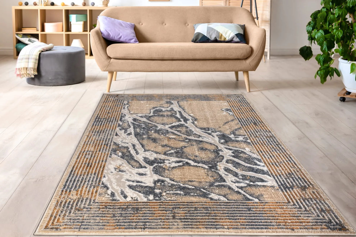 Silver Beige Grey Marble Pattern Area Rug 5x8 H441026