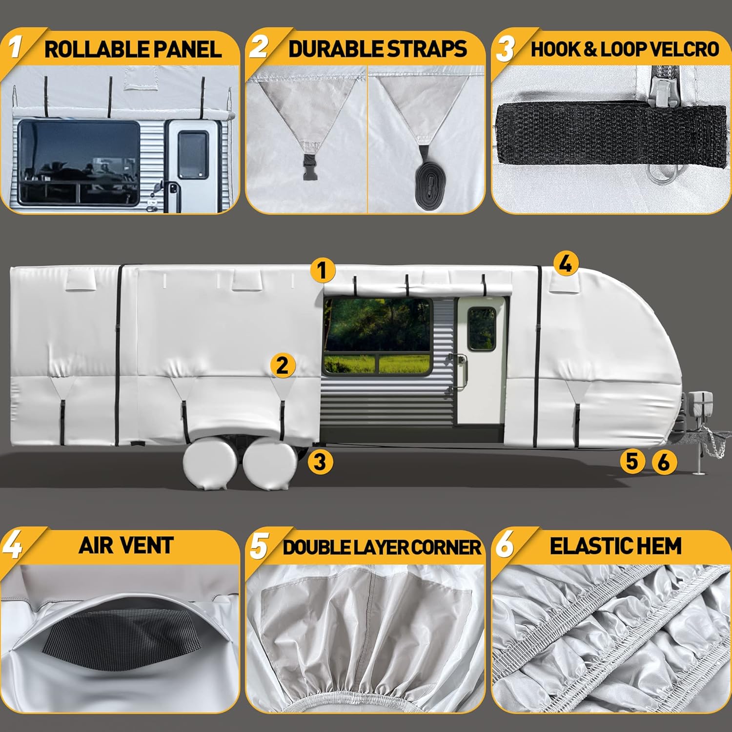 RV Trailer Cover 300D Waterproof Windproof Anti-UV for 24'-27' RV with Jack Cover U478225