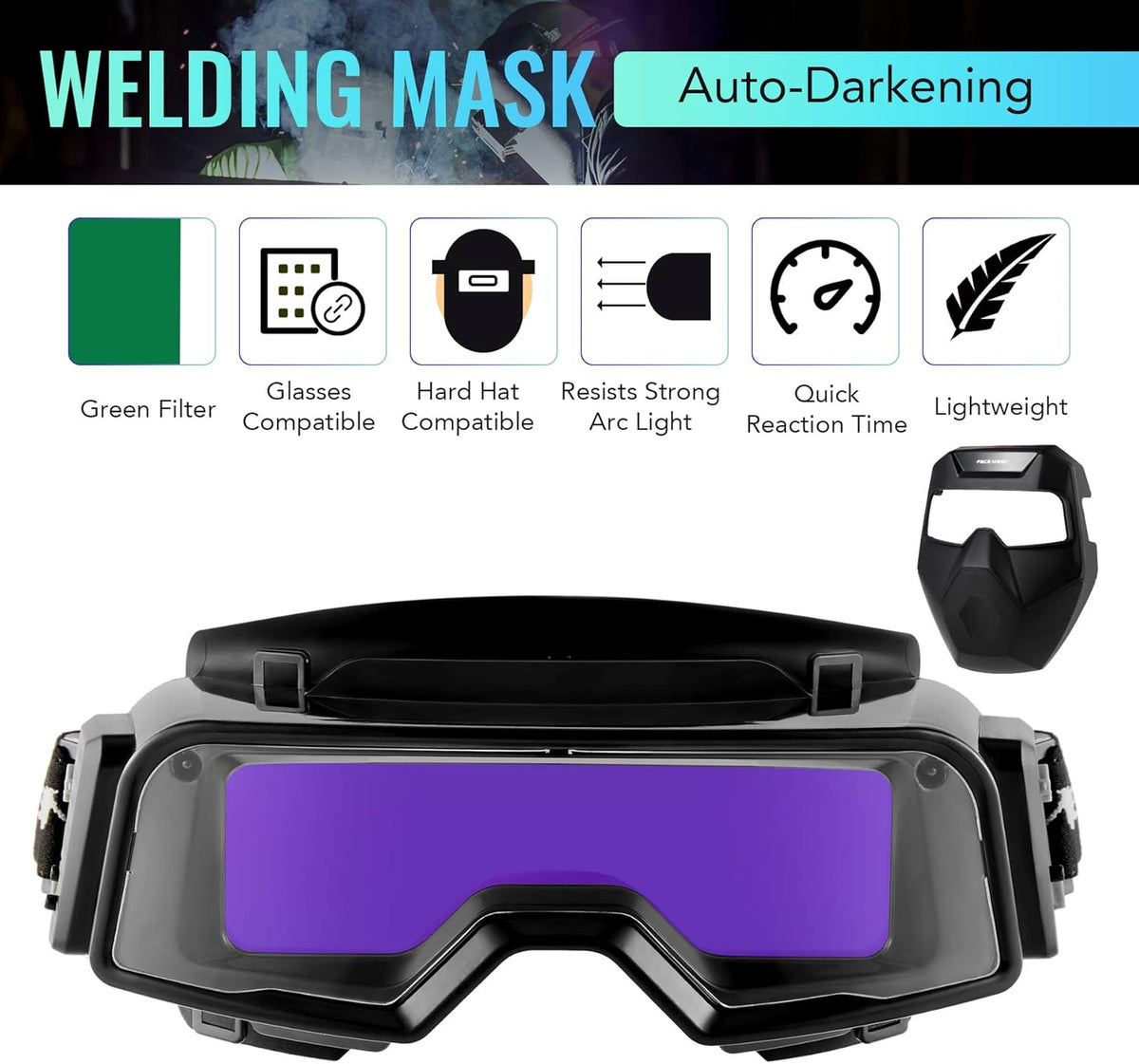 Auto Darkening Welding Goggles with Face Shield, Black Pack of 2 F325148