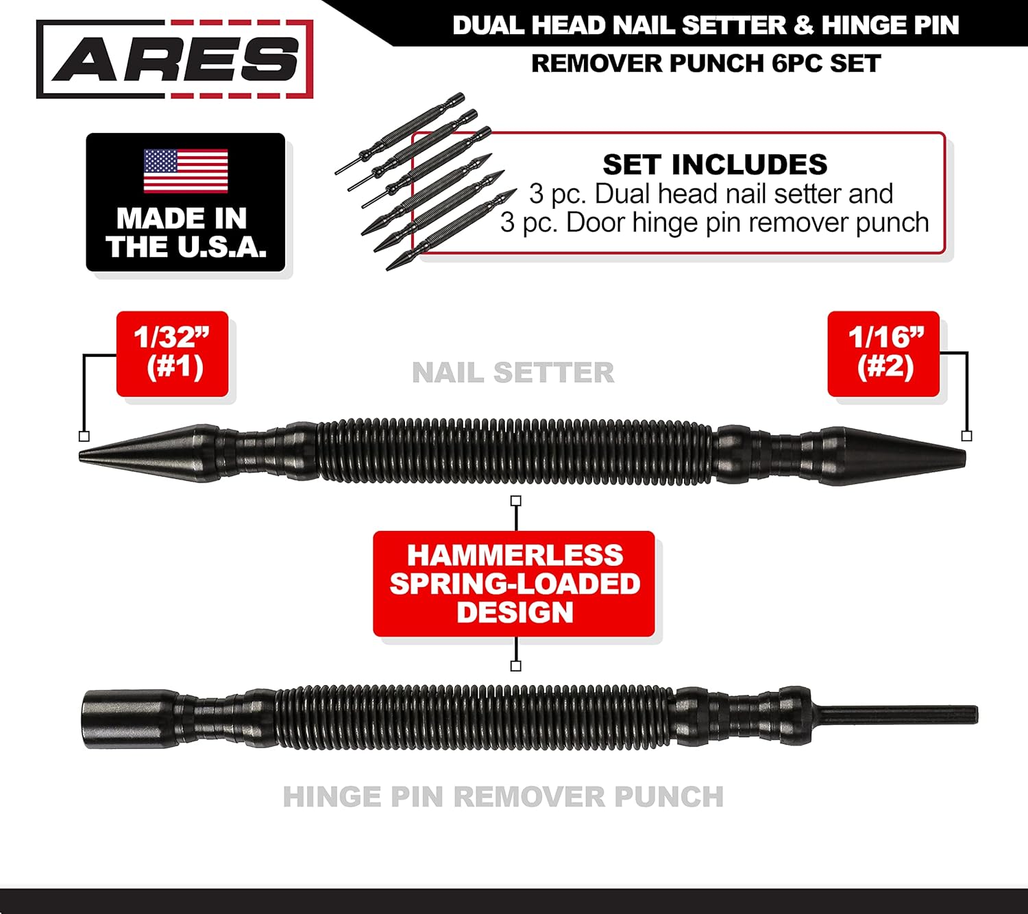 6-Piece Dual Head Nail Setter & Hinge Pin Remover Punch Set S978737