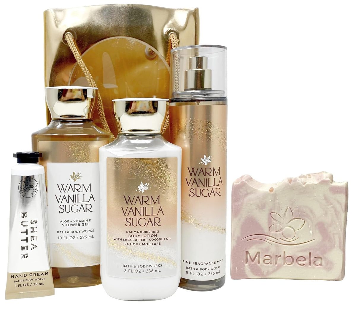 Warm Vanilla Sugar Gift Bag Set with Fine Fragrance Mist, Body Lotion, Shower Gel, Hand Cream and Sample Soap K44176