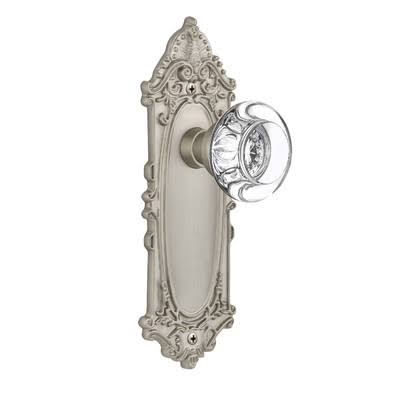 Satin Nickel Crystal Round Single Dummy Door Knob with Victorian Long Plate Z860344