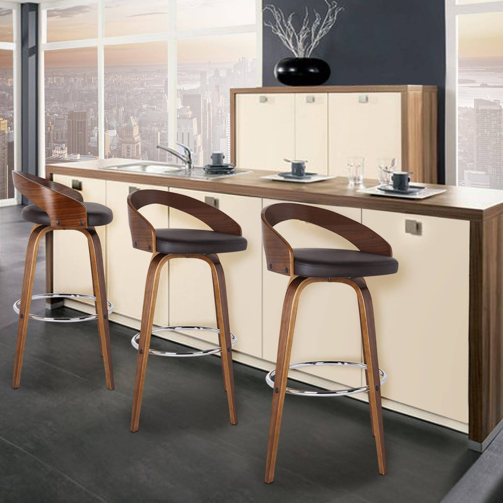 Walnut Upholstered Wood Bar Stool - Brown - Counter Height J982996