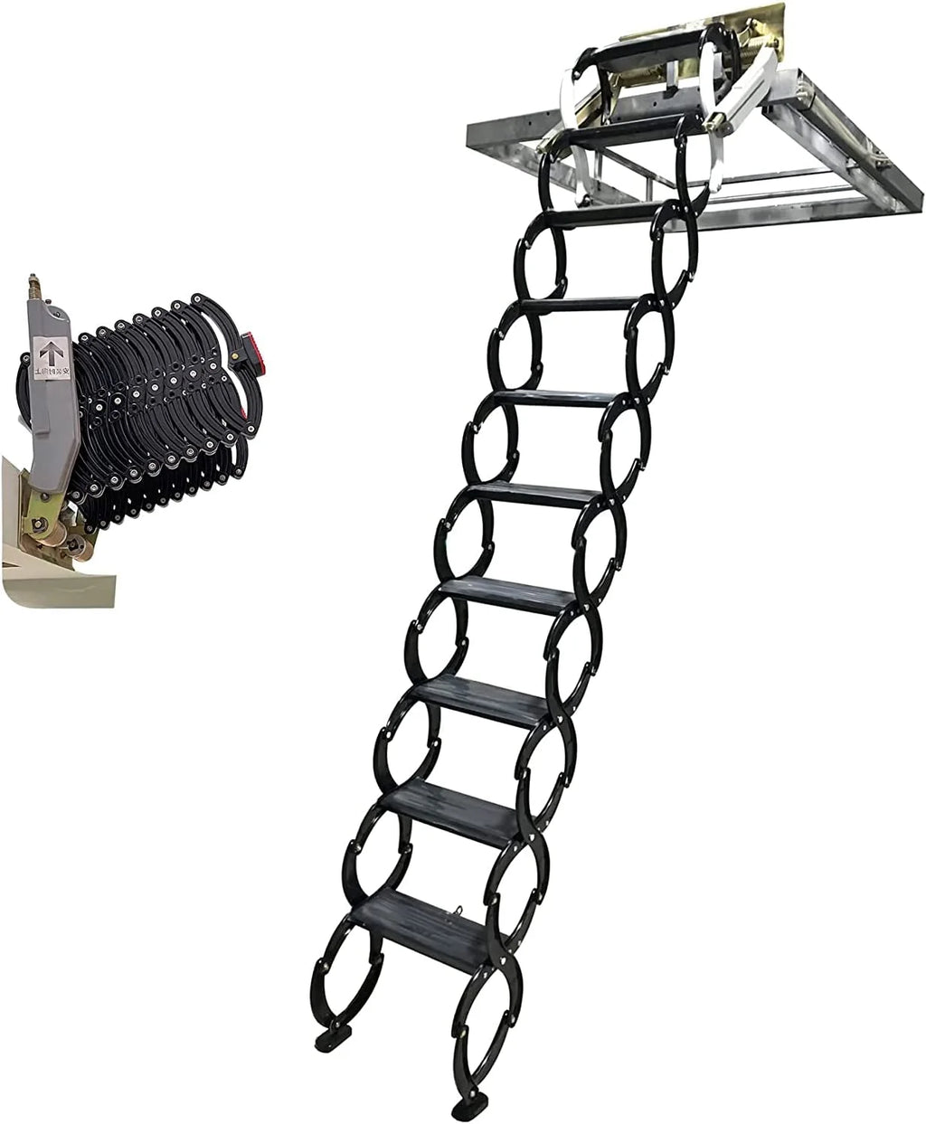 Black Wall Mounted Telescopic Folding Ladder A674306