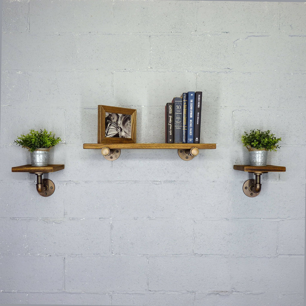 Bronze Metals & Brown Wood 3-Piece Wall Shelf W9510