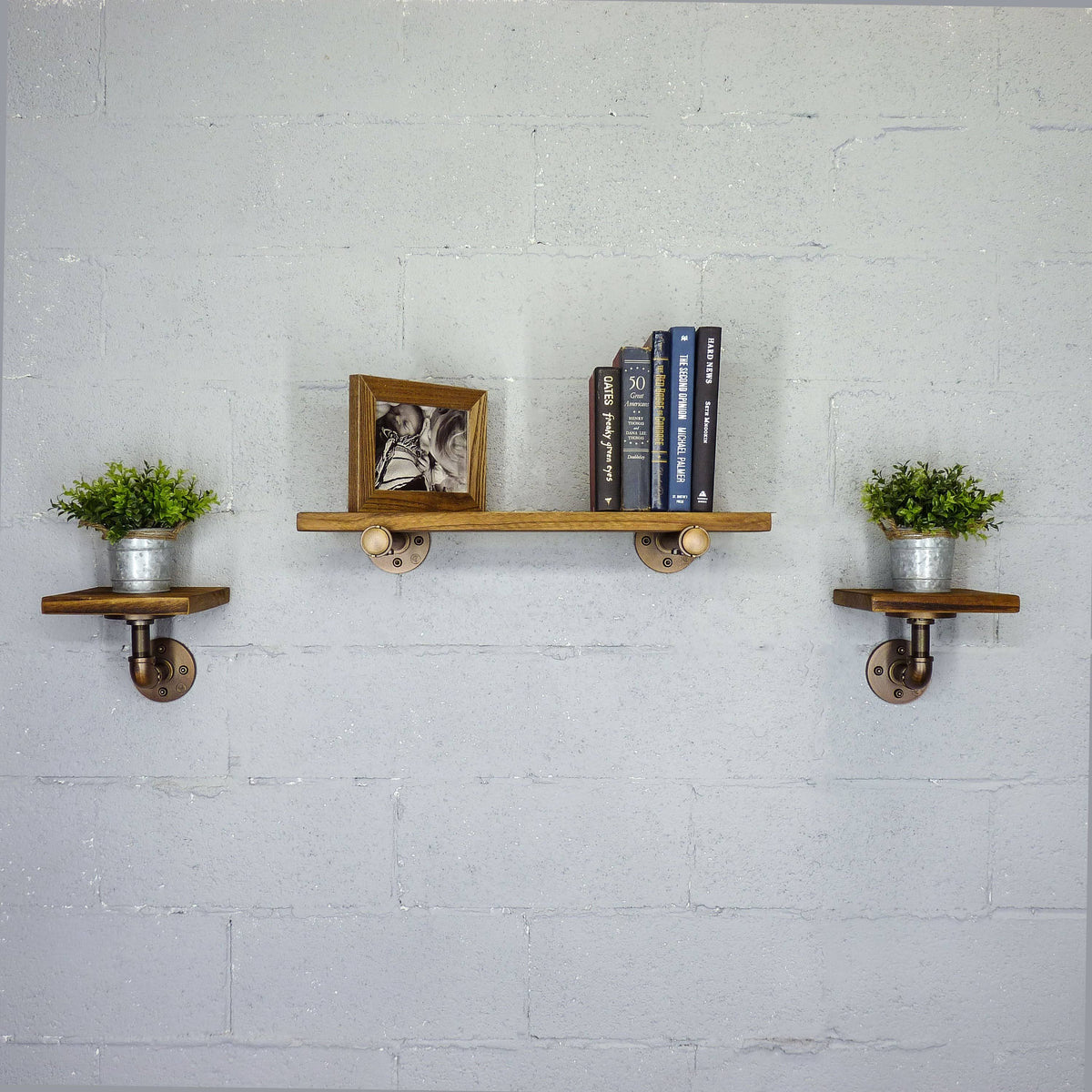 Bronze Metals & Brown Wood 3-Piece Wall Shelf W9510