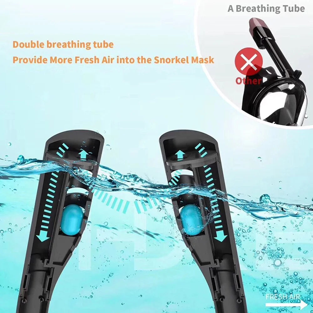 Snorkeling Self Contained Underwater Breathing Apparatus Double Tube Silicone Diving R6832