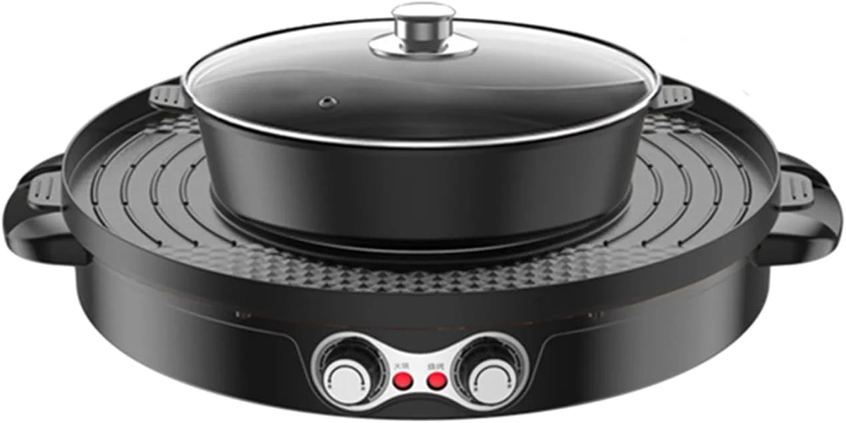 2 in 1 Electric BBQ Grill Hot Pot Double Separation Grill Pan Ceramic Coating Smokeless F898087