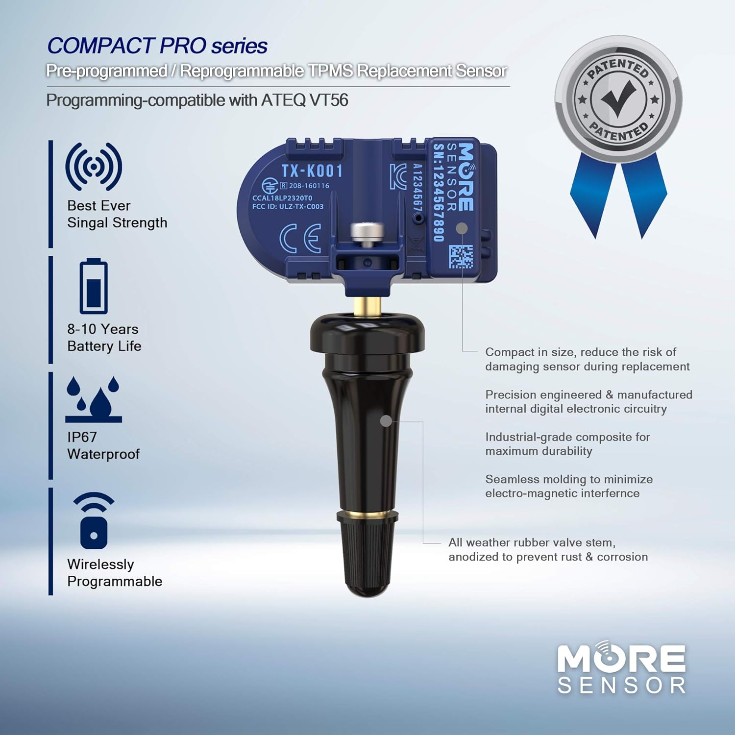 TPMS Tire Pressure Sensor 4-Pack with Rubber Valve Stem U927404