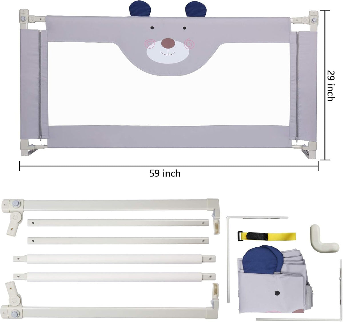 Extra Tall Vertical Lifting Bed Guardrail, Double Lock, Fits Queen Size Bed, Pack of 2 Q595776