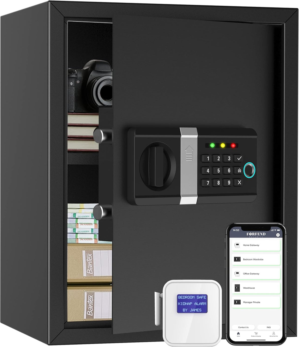 Smart Safe Box with App Remote Control, WiFi Gateway, Kidnap Alarm, Tamper Detection, Wall Mounted Home Safe Z93076