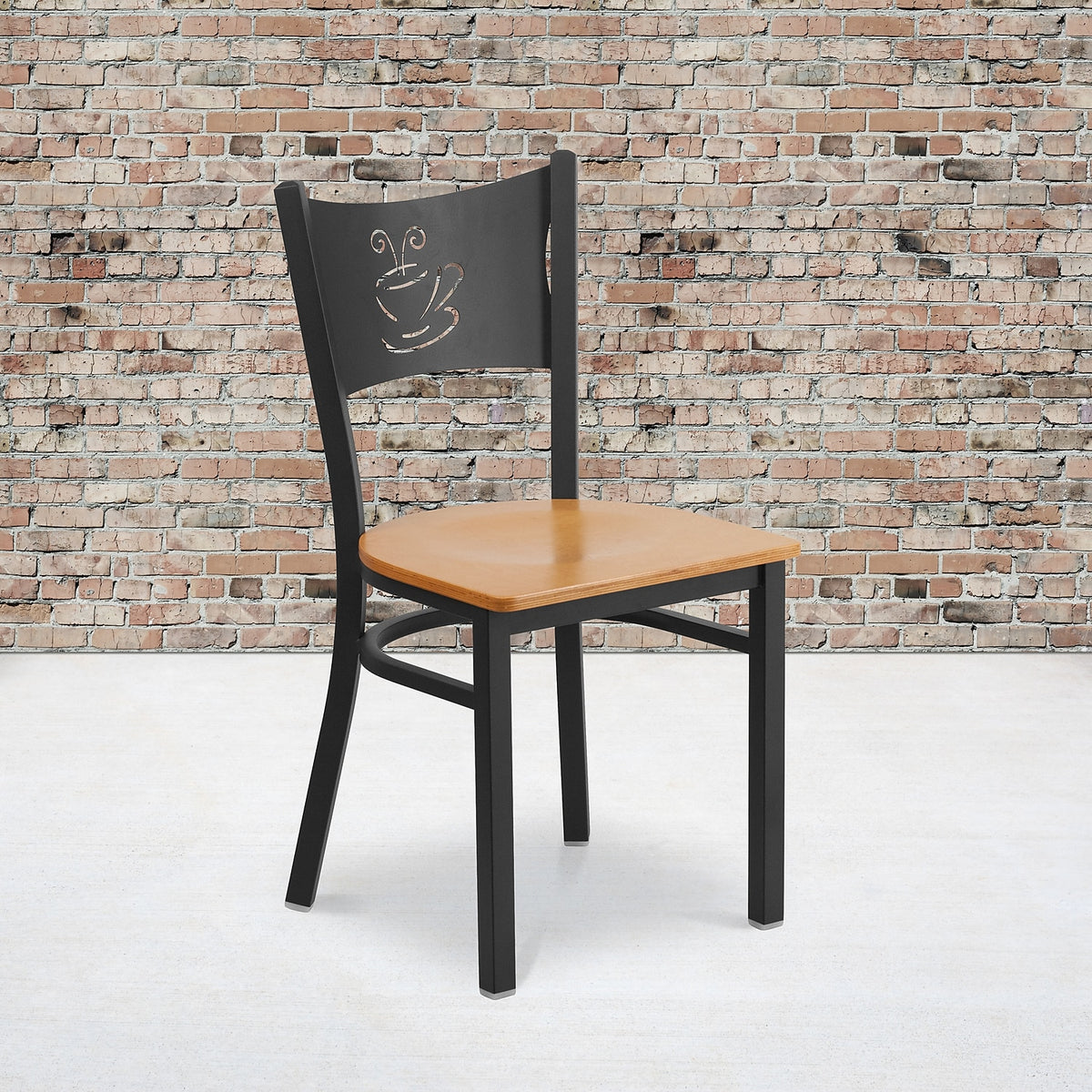 Black Metal Restaurant Chair with Natural Wood Seat C951
