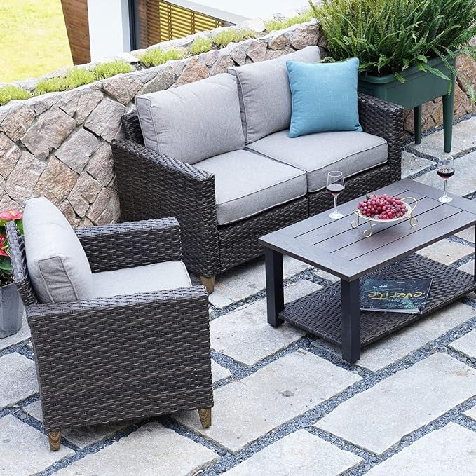 Gray Wicker Right Arm Sofa D7061