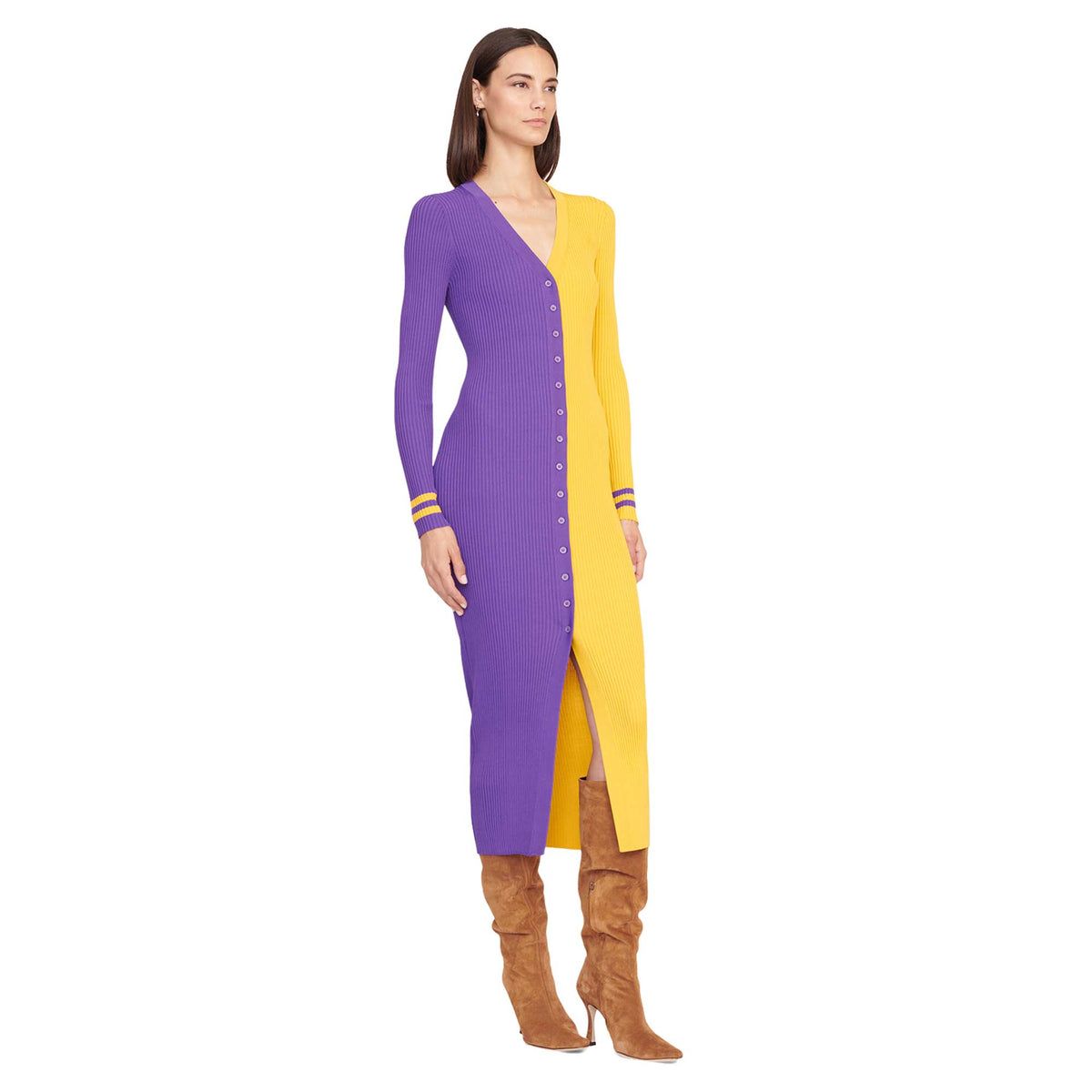 Purple Knit Button-Up Sweater Dress G321935