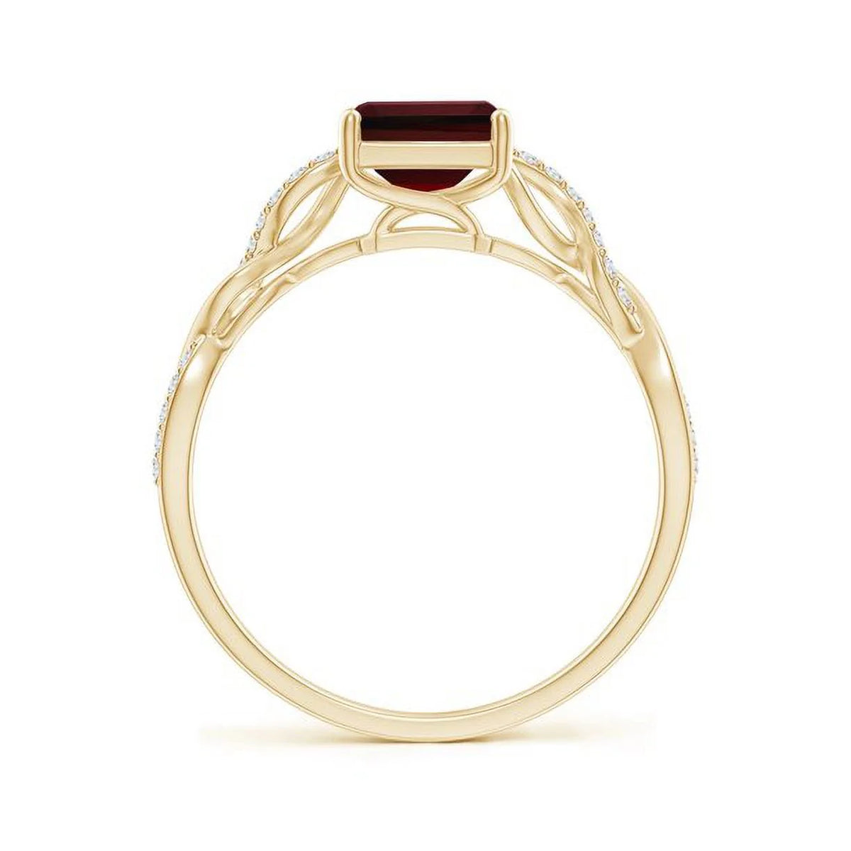 Red Garnet & Natural Diamond Emerald Cut Solitaire Ring 14K Yellow Gold O281