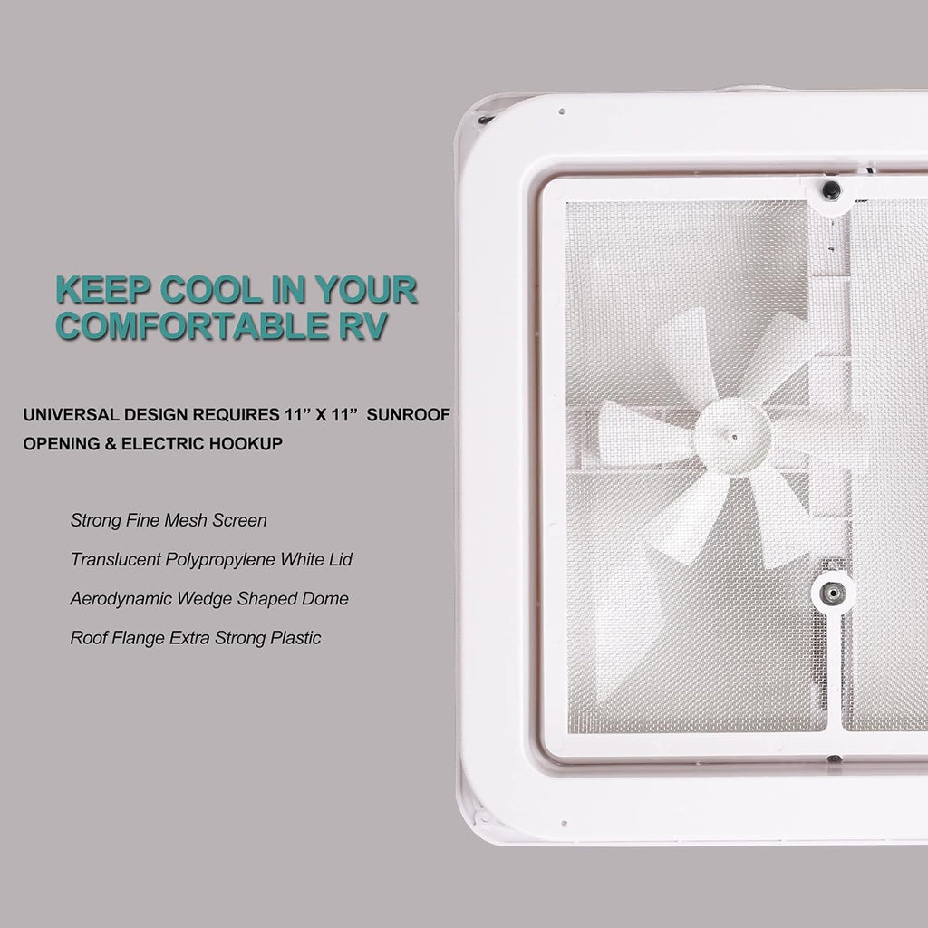 White Lid 12V RV Roof Vent with Fan M18776
