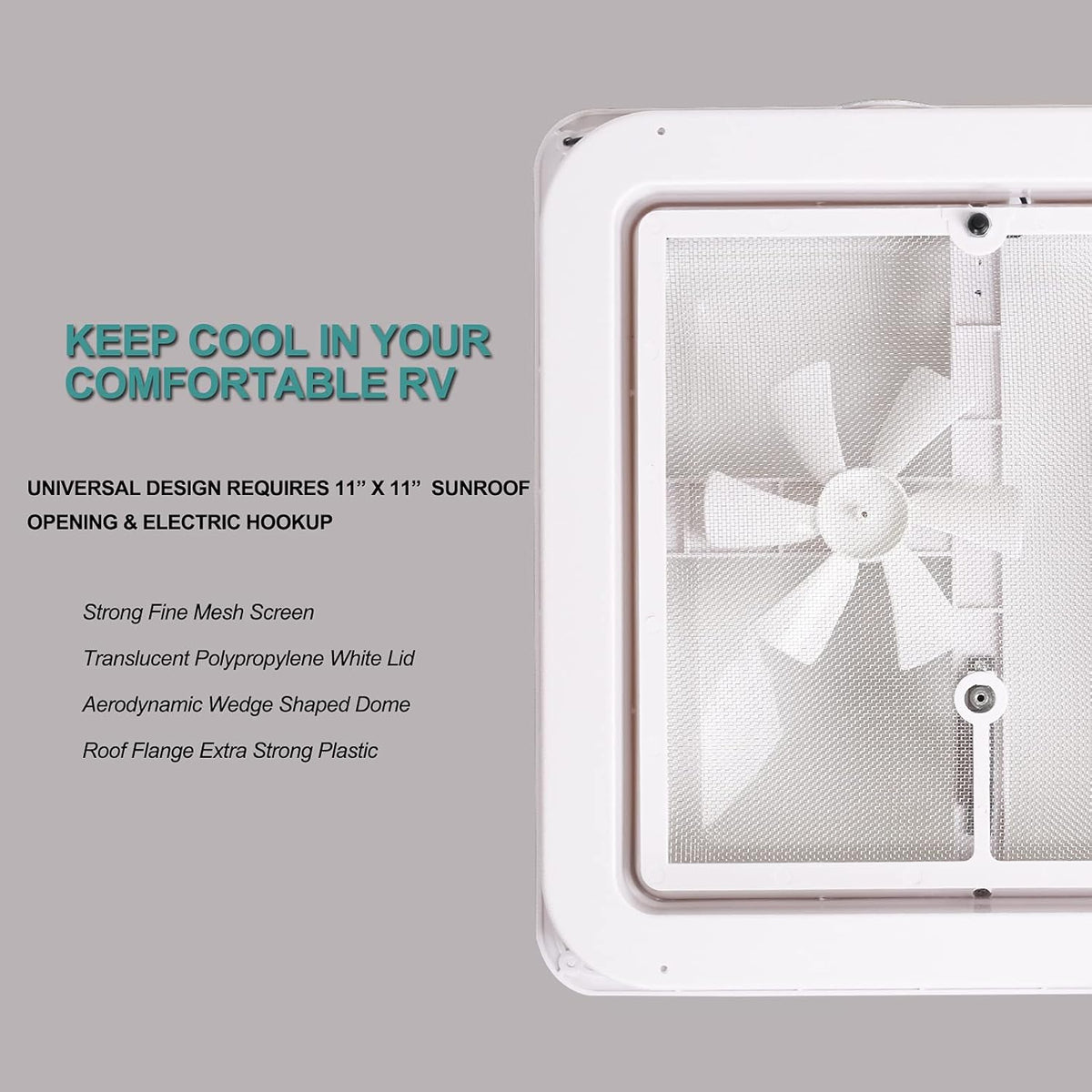 White Lid 12V RV Roof Vent with Fan M18776