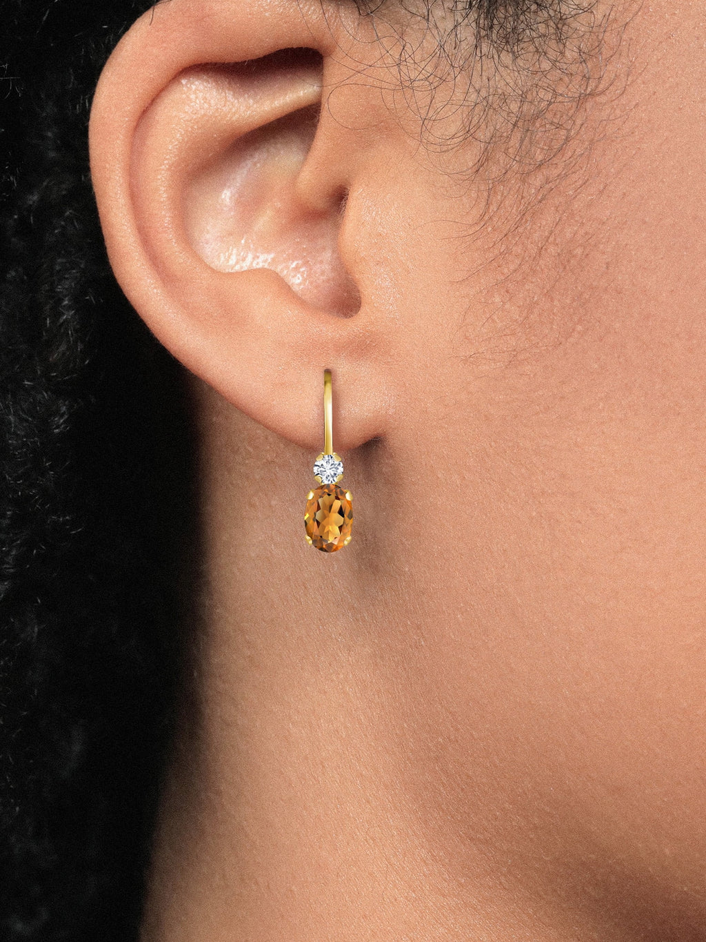 14K Yellow Gold Madeira Citrine and White Diamond Leverback Earrings Z893773