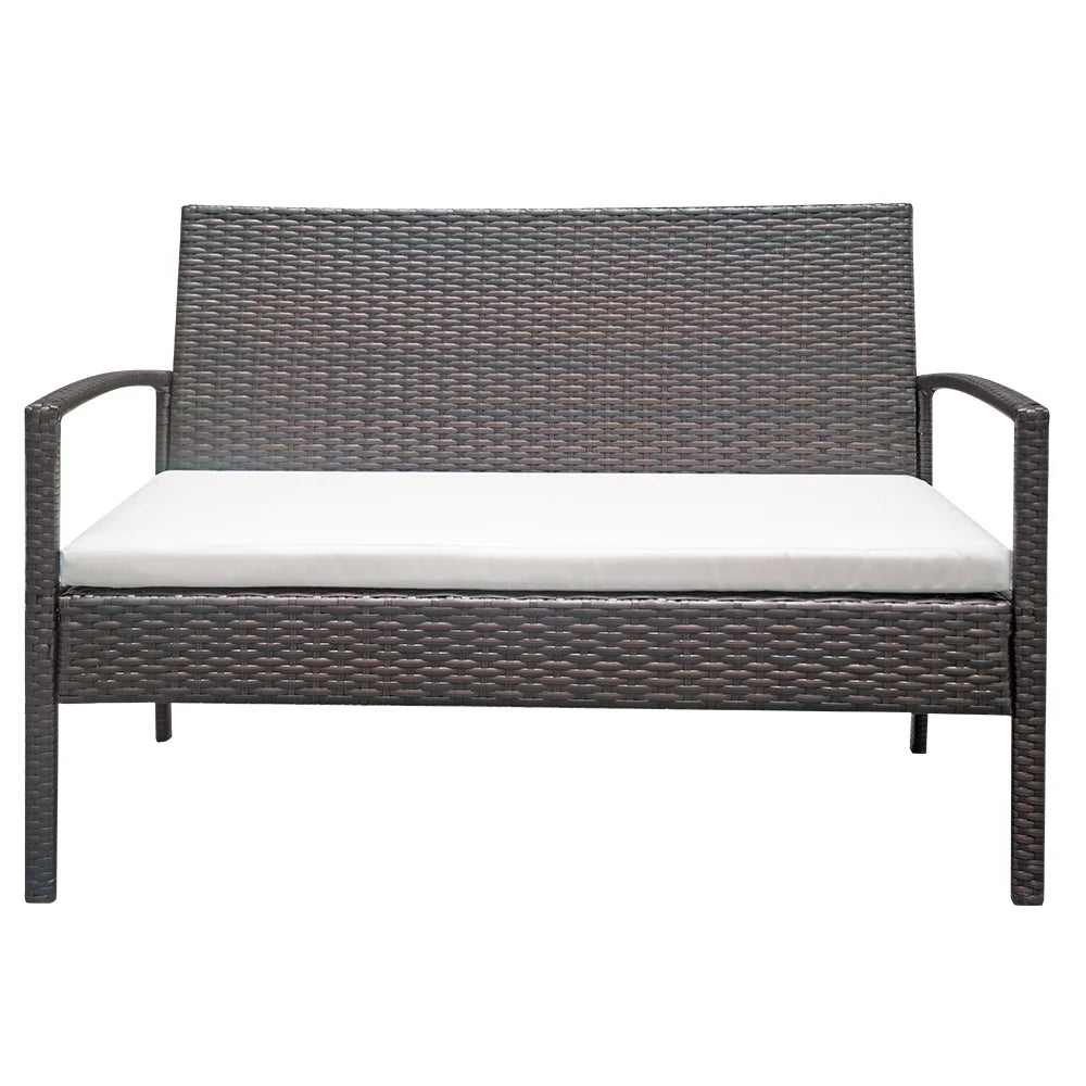 4-Piece Wicker Rattan Sectional Sofa Couch with Glass Coffee Table J567481