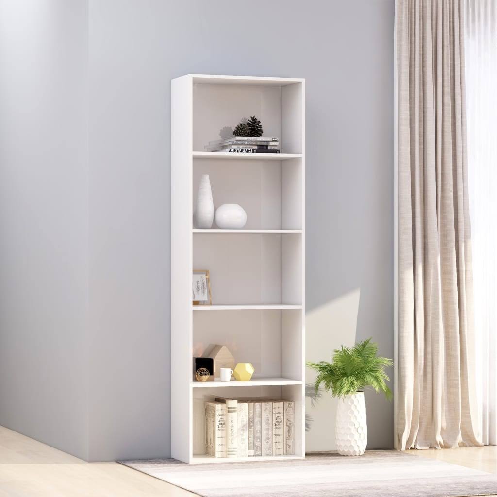 5-Tier High Gloss White Chipboard Book Cabinet M6425