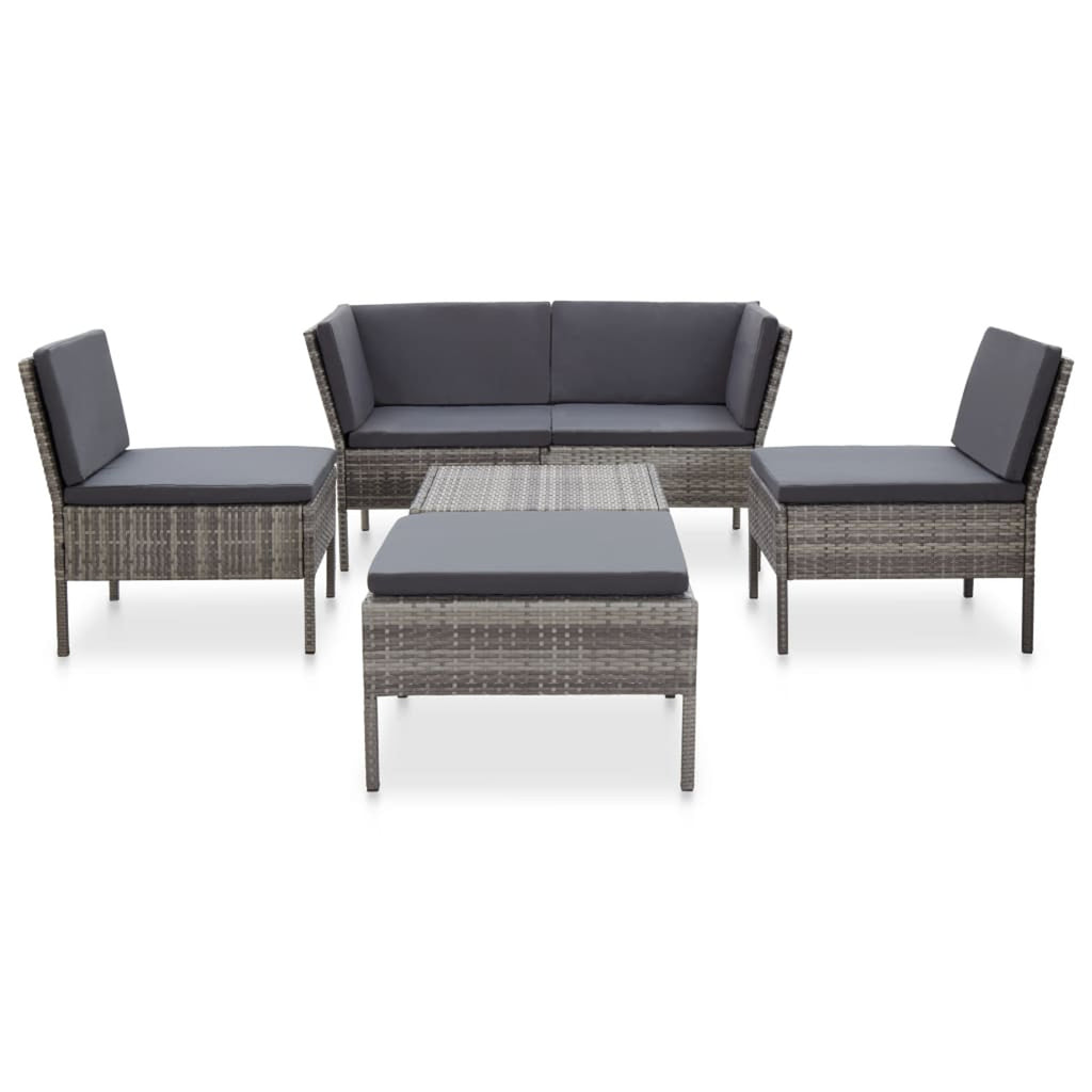 6 Piece Outdoor Conversation Set Gray Poly Rattan Patio Sectional Set T1746