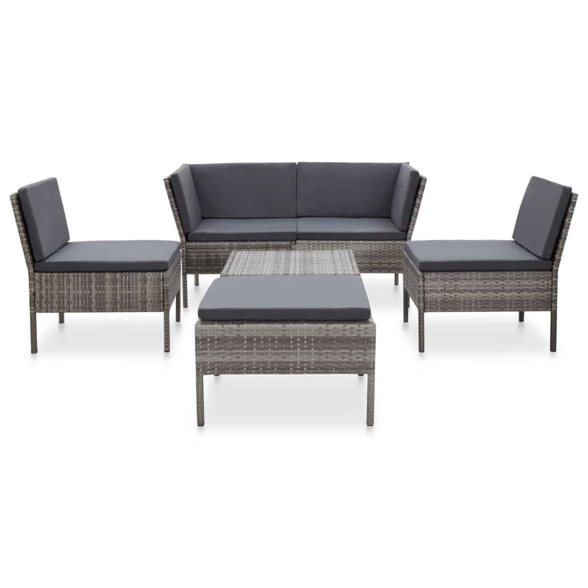 6 Piece Outdoor Conversation Set Gray Poly Rattan Patio Sectional Set T1746