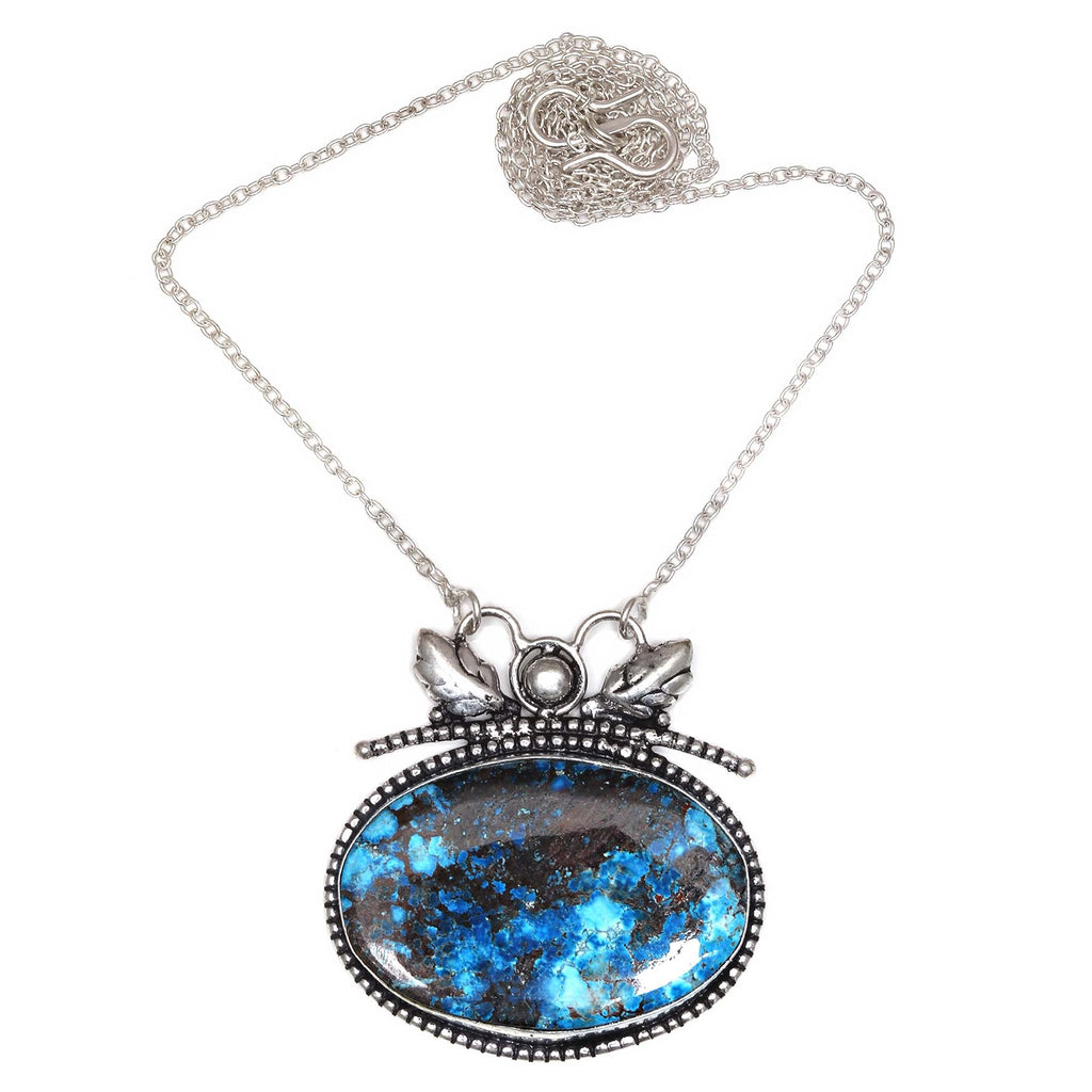 Azurite Silver Sterling Gemstone Beads 20" Chrysocolla Round Necklace K67294