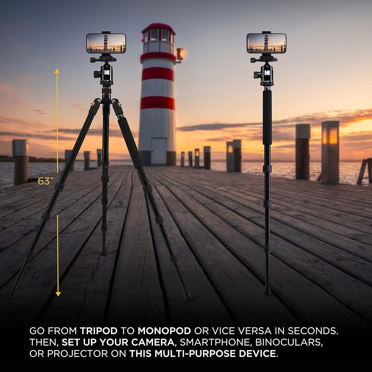 63” Tripod & Monopod with 360° Ball Head Aluminum Camera Stand A534987