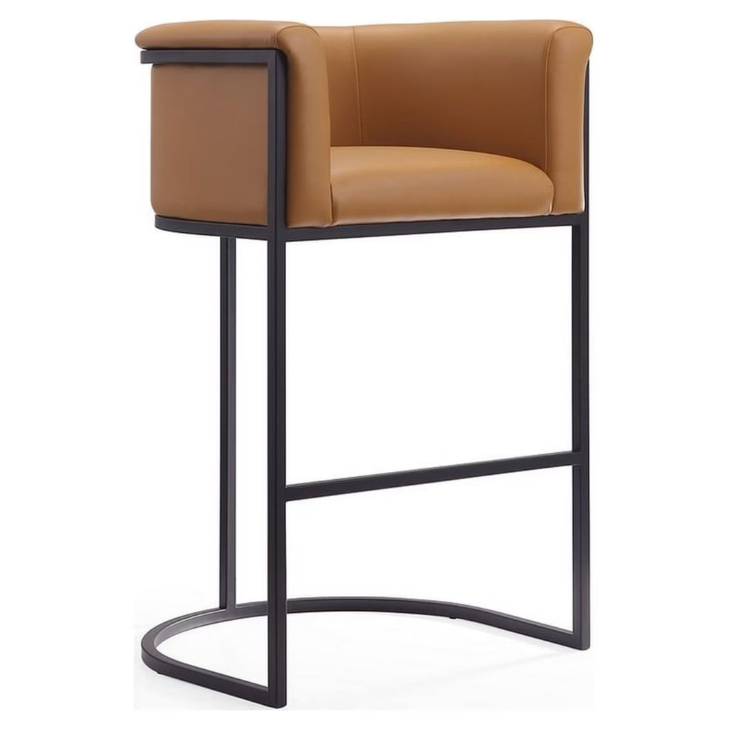 Camel and Black Metal Barstool O572