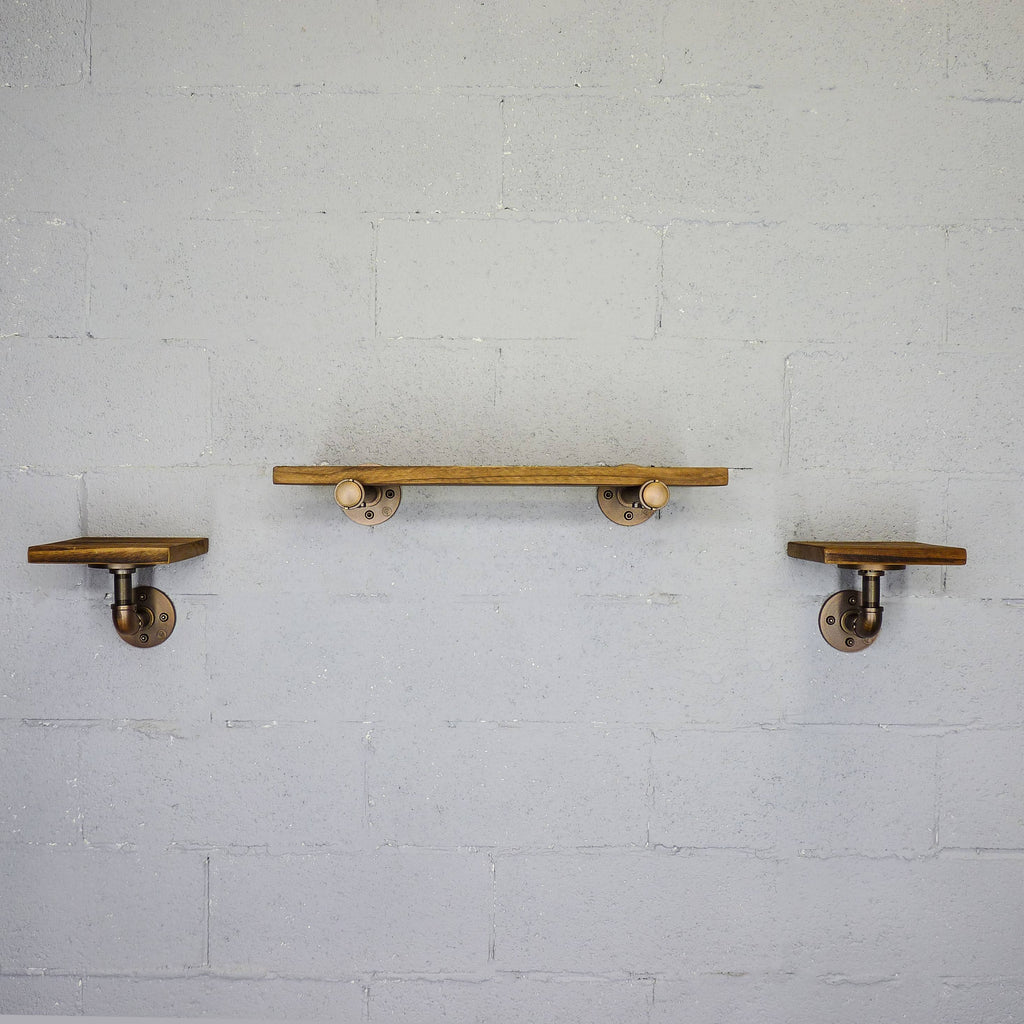 Bronze Metals & Brown Wood 3-Piece Wall Shelf W9510