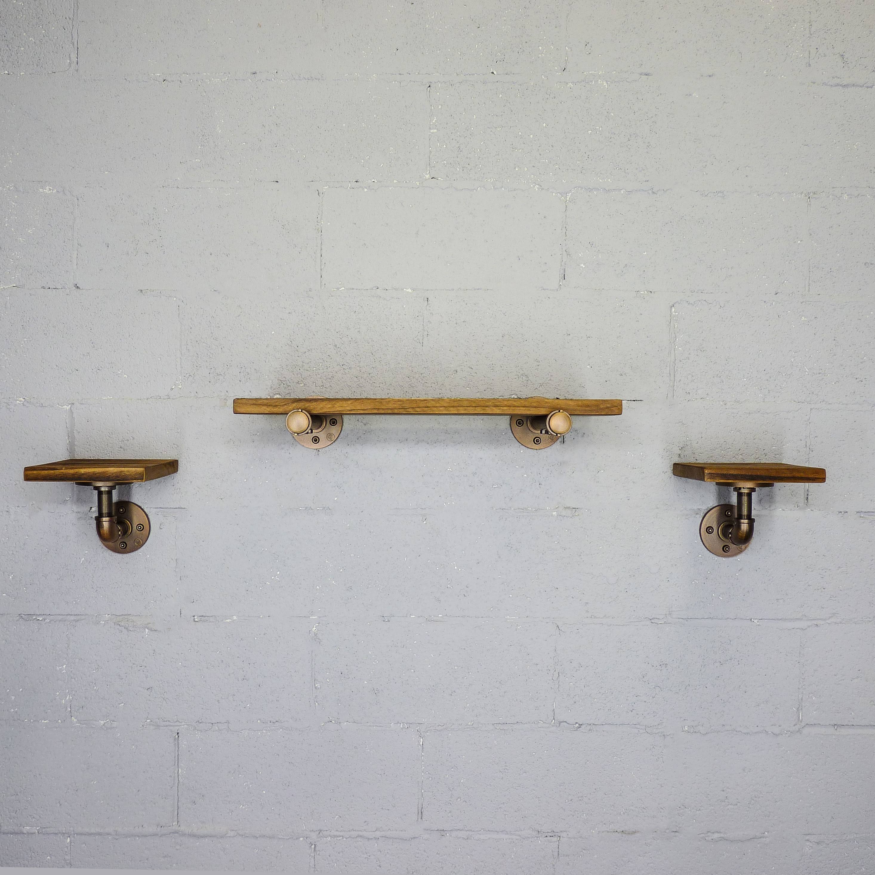 Bronze Metals & Brown Wood 3-Piece Wall Shelf W9510
