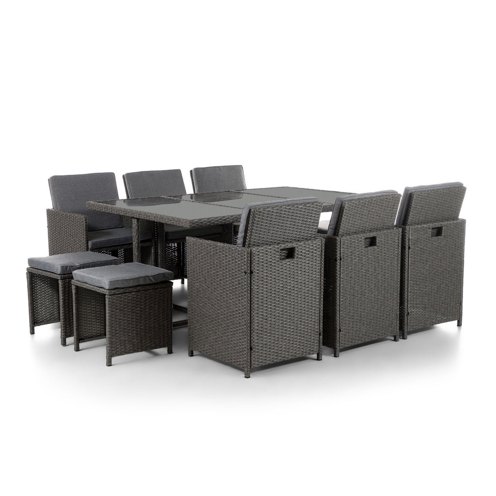 Compact Wicker & Glass 11-Piece Outdoor Dining Set K265357