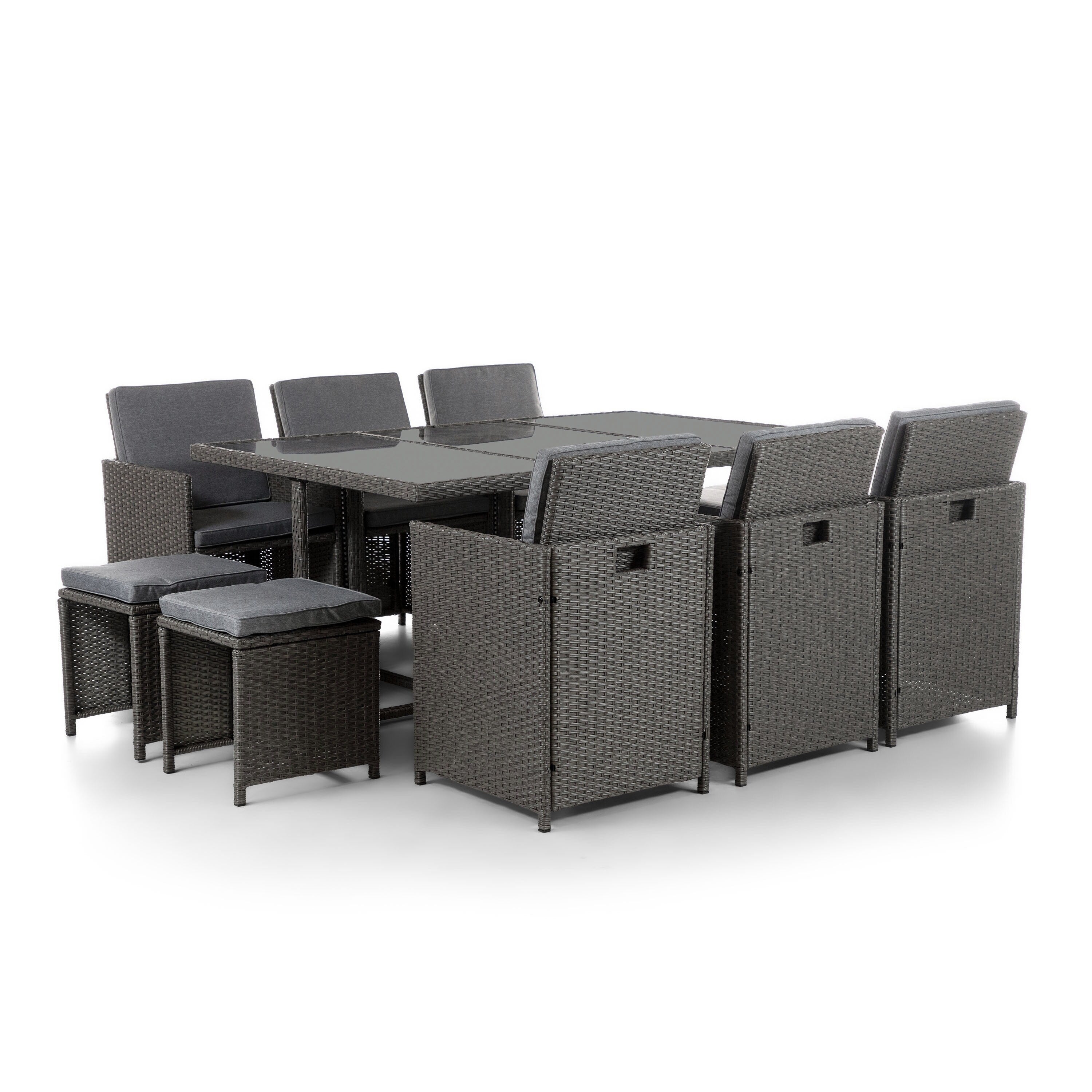 Compact Wicker & Glass 11-Piece Outdoor Dining Set K265357