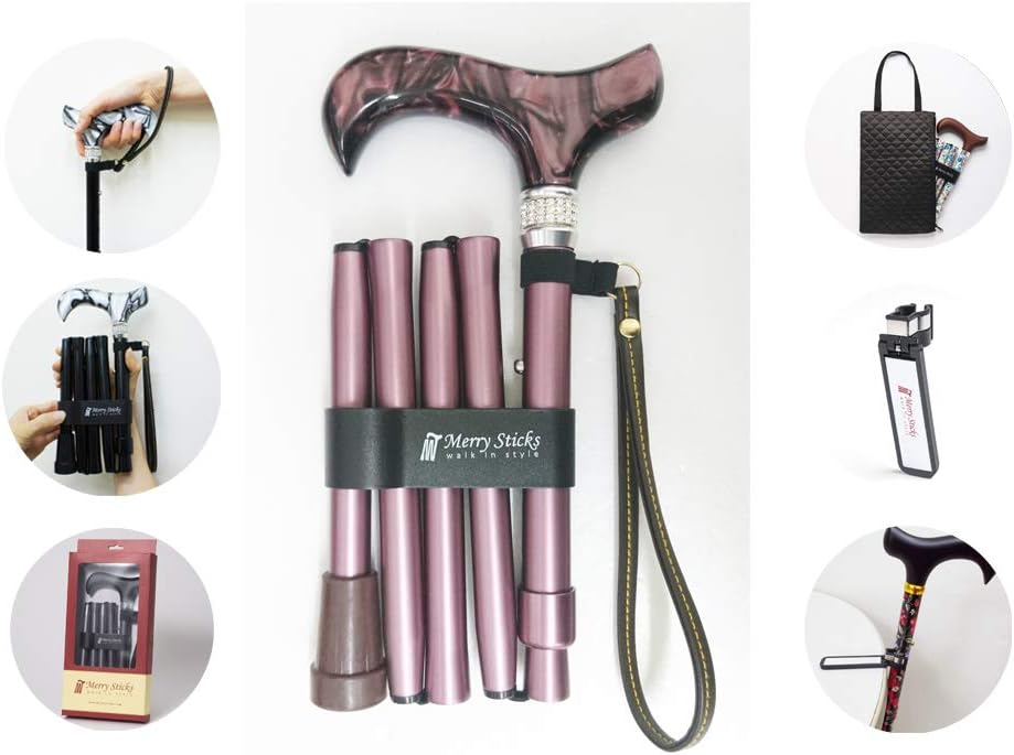 Folding Adjustable Walking Cane with Cane Bag and Reflective Cane Holder I3217