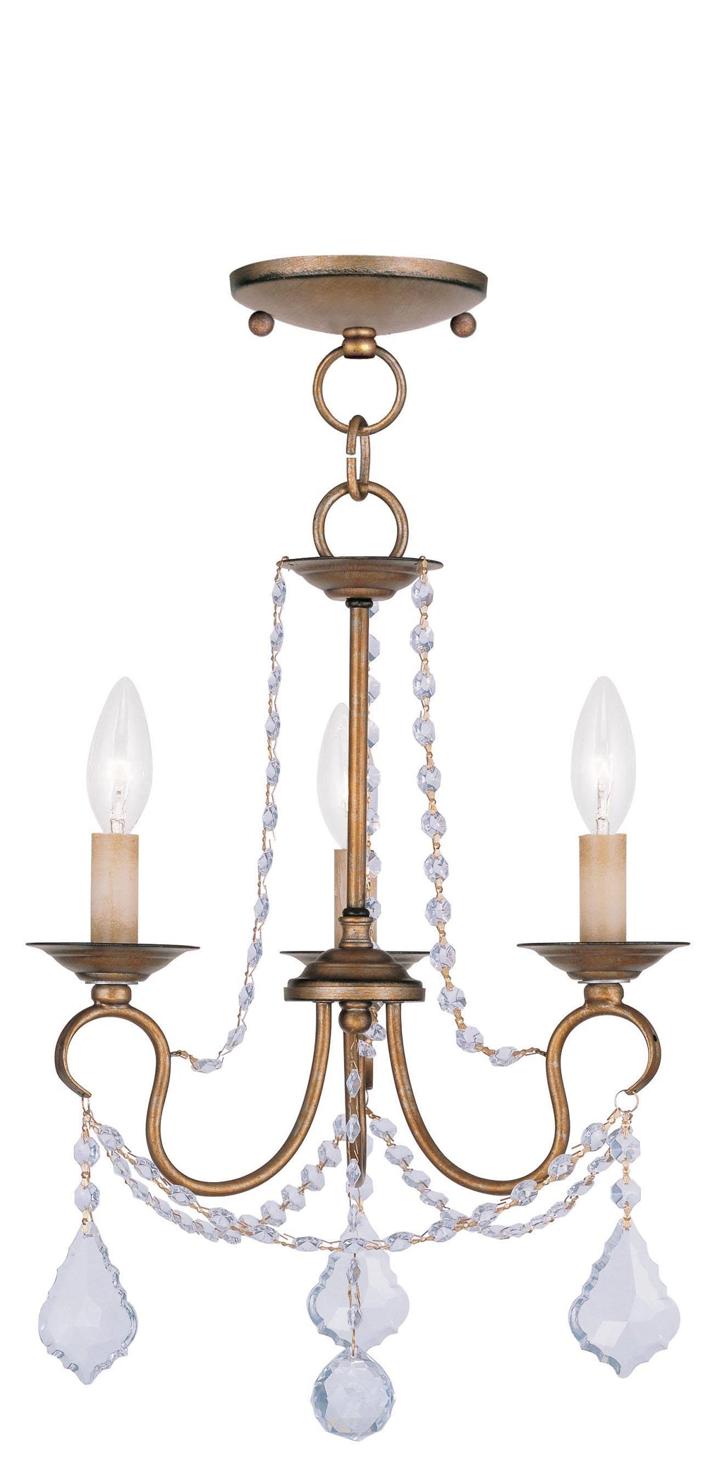 Antique Gold Leaf 3 Light Convertible Chain Hang/Ceiling Mount T826